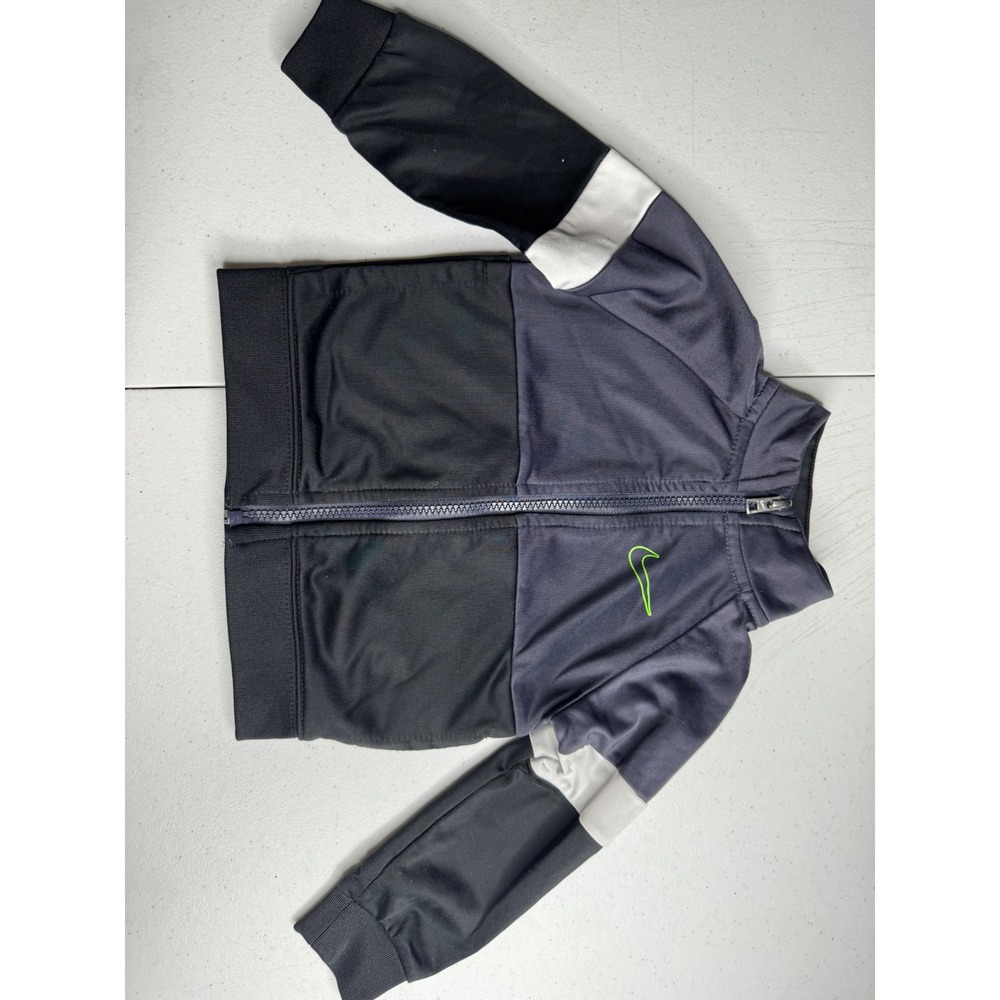 Nike Kids Grey Black Colorblock Full Zip Track Jacket 18M Neon Swoosh